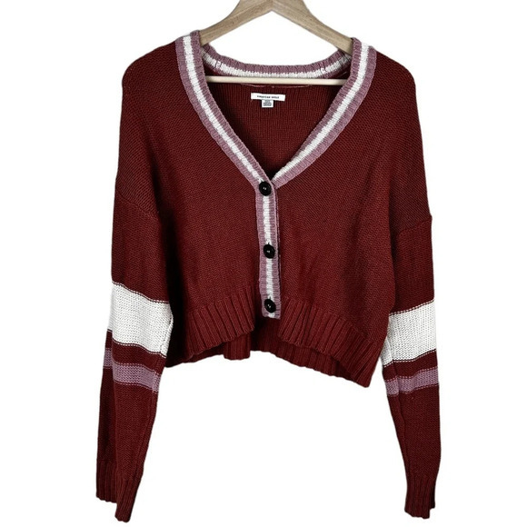 AEO • Orange Striped Knit Cardigan - Picture 1 of 8